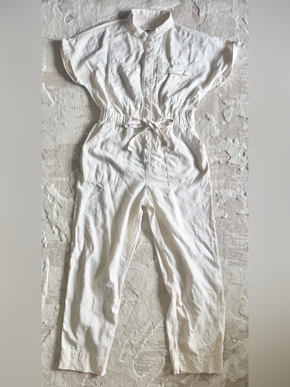 Universal Thread Ivory Linen Jumpsuit with Drawstring Waist Women's Size 8